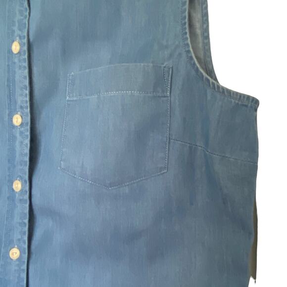 J. CREW FACTORY Top Women's Size 8 Sleeveless Denim Chambray Shirt Tie Waist - Picture 6 of 11